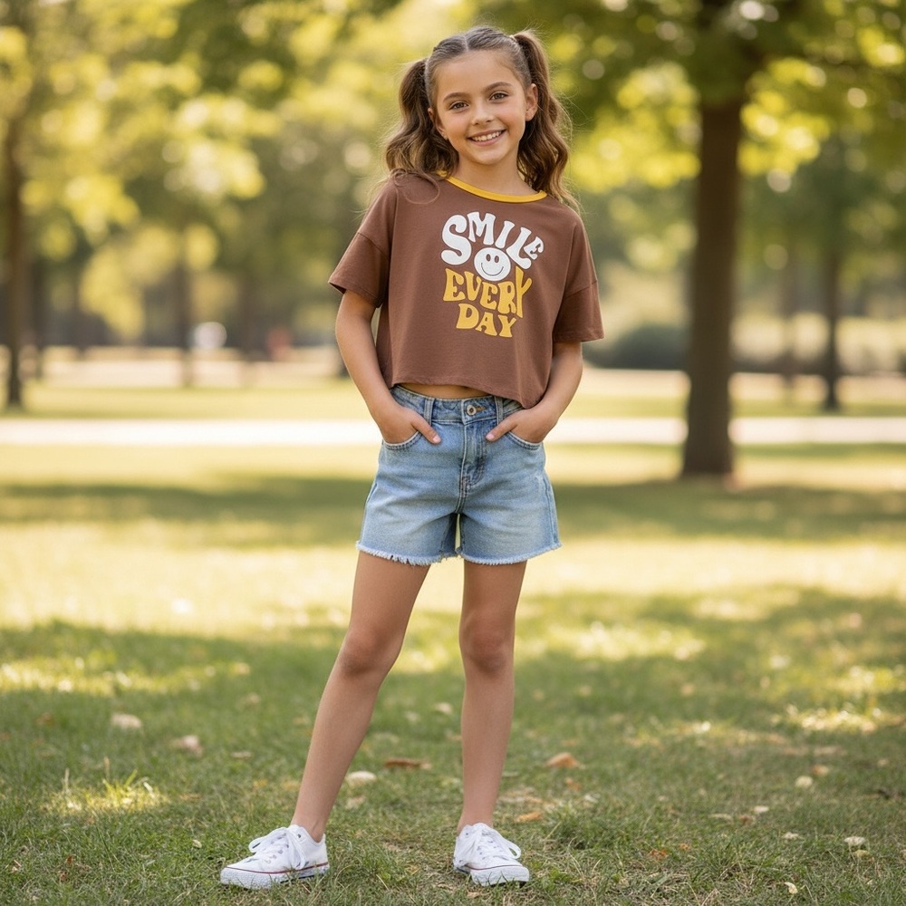 Wonder Nation Brown Tee with Yellow and White Smile Design